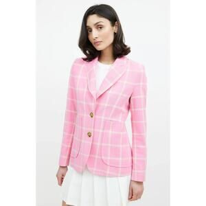 Smythe Portrait Neck Blazer in Pink Windowpane size 10